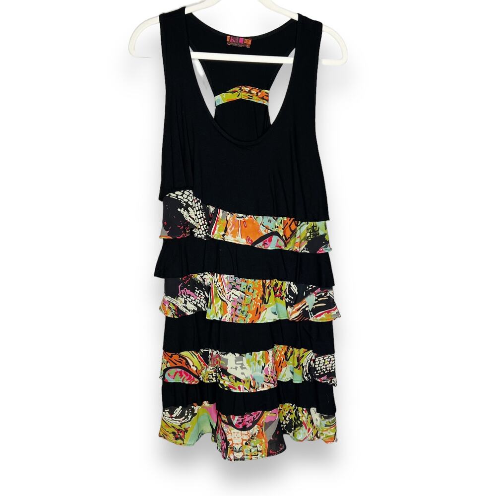 Isle Apparel | Black And Floral Tiered Dress Size Medium